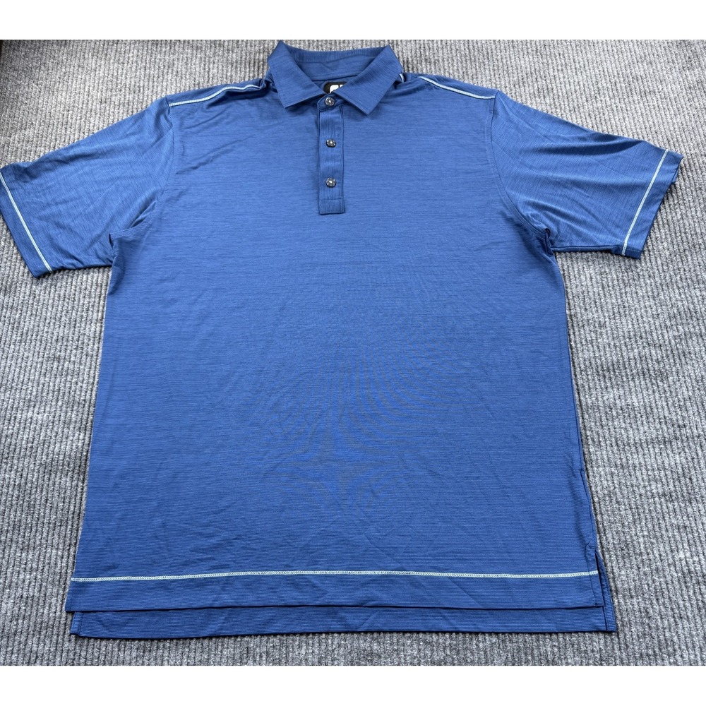 FootJoy Polo Shirt Mens Large Blue Micro Stripe DHCC Golf Performance Stretch